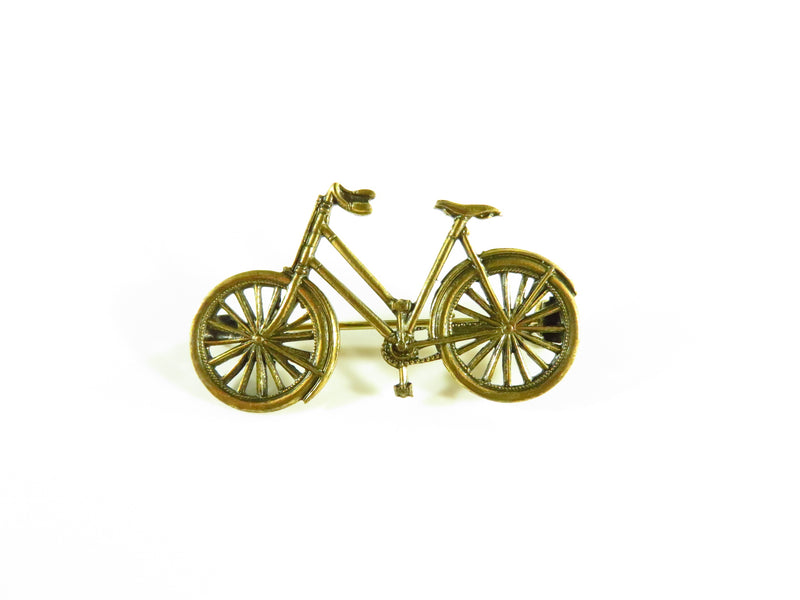 Gold Gilt Bicycle Brooch Antiqued Tone 1 1/2" Wide