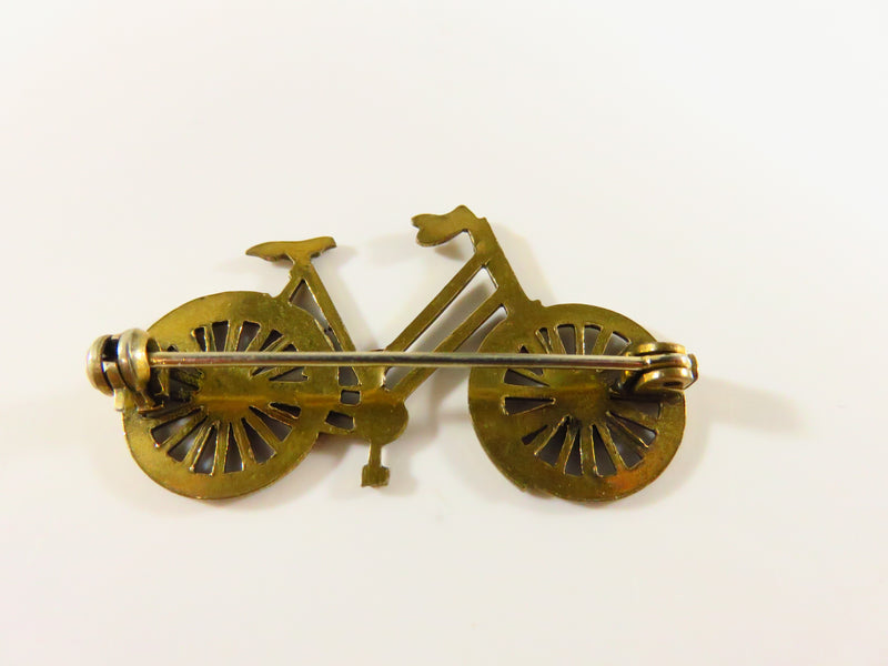 Gold Gilt Bicycle Brooch Antiqued Tone 1 1/2" Wide