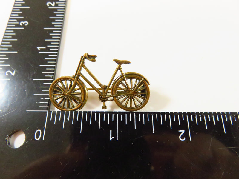 Gold Gilt Bicycle Brooch Antiqued Tone 1 1/2" Wide