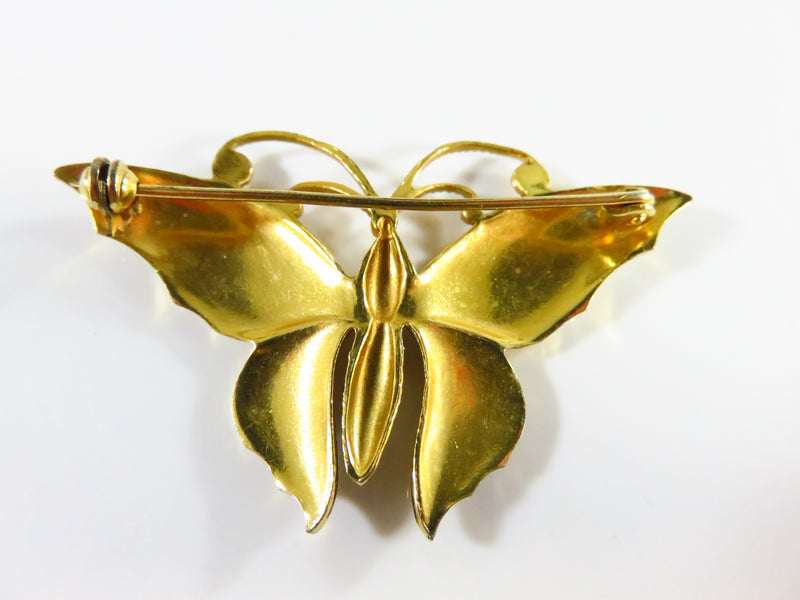 Vintage Style Damascene Butterfly Brooch Gold Gilt Black White  1 3/4" Wide