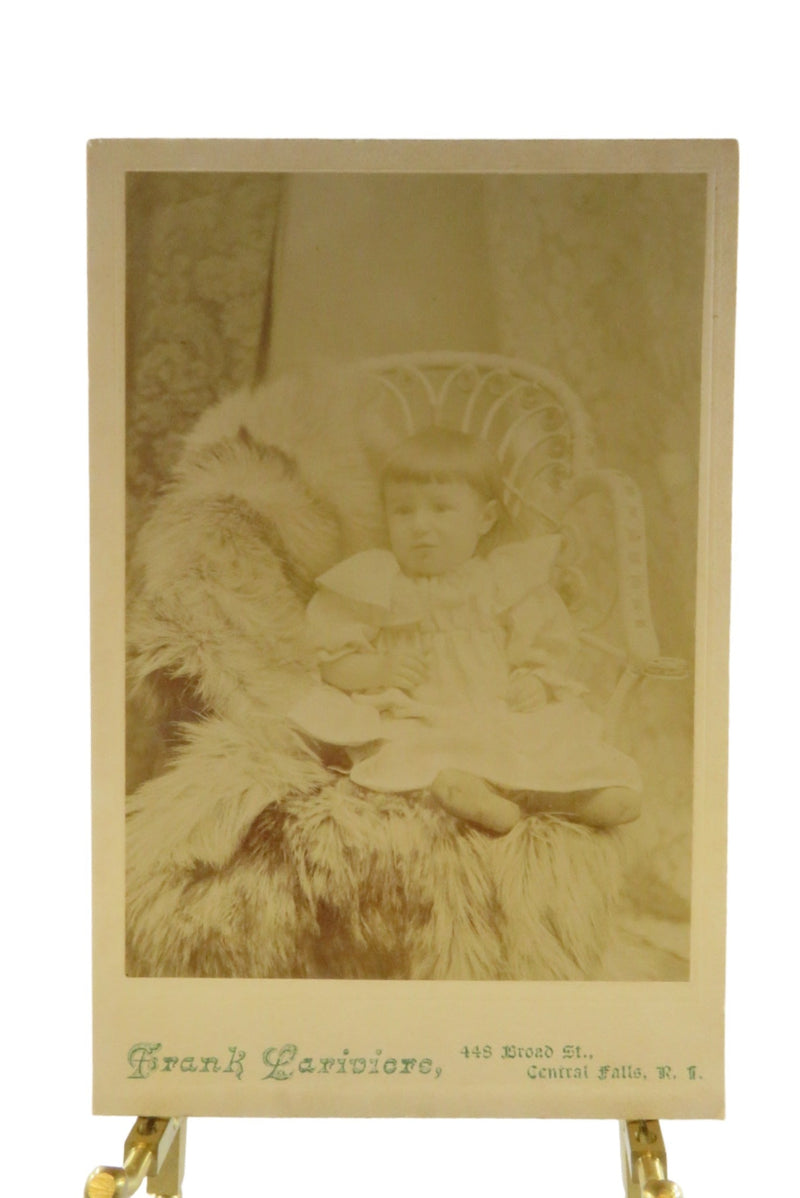 Antique Cabinet Card Pouty Little Girl in Chair Frank Lariviere, Central Falls R — front view