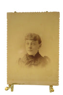 Antique Cabinet Card Woman Look Right Black Ruffles Cut Down Cabinet Card — front view