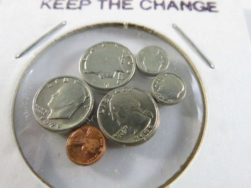 Vintage “Keep The Change” Miniature U.S. Coin Set with Six Tiny Replicas in ½ Dollar Flip Case c.1980