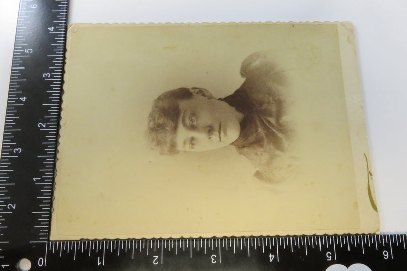 Antique Cabinet Card Woman Look Right Black Ruffles Cut Down Cabinet Card