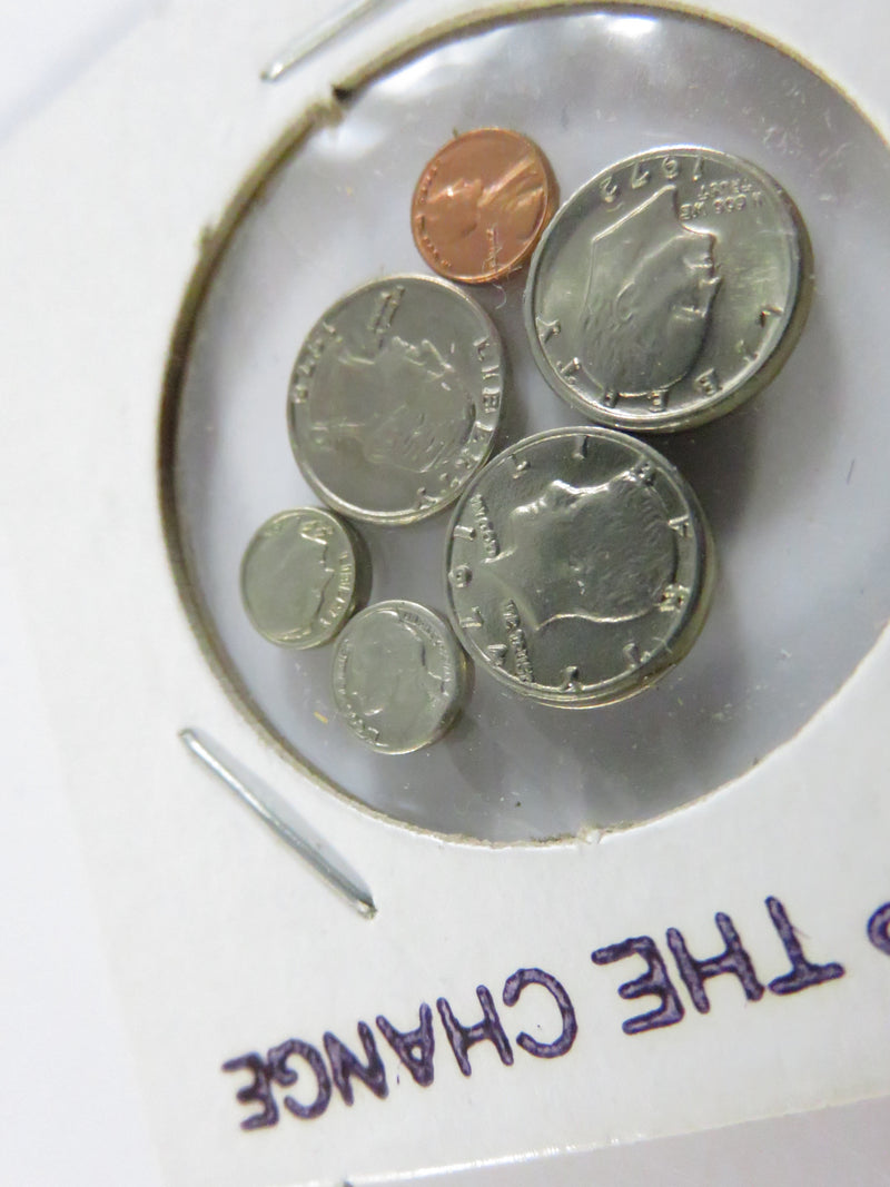 Vintage “Keep The Change” Miniature U.S. Coin Set with Six Tiny Replicas in ½ Dollar Flip Case c.1980