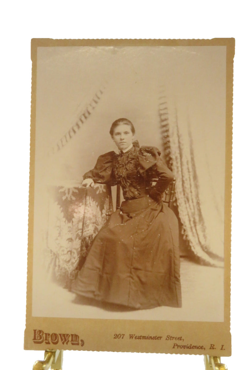 Antique Cabinet Card Seated Woman in Black, Brown of Providence Rhode Island