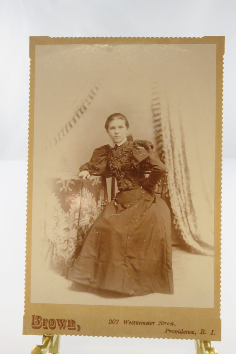 Antique Cabinet Card Seated Woman in Black, Brown of Providence Rhode Island