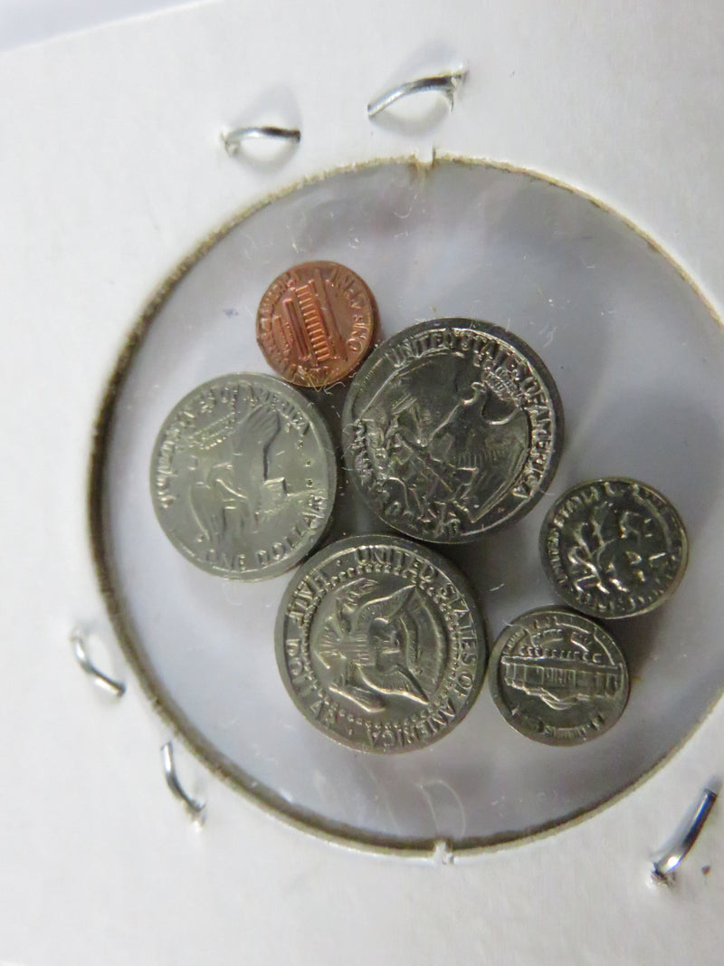 Vintage “Keep The Change” Miniature U.S. Coin Set with Six Tiny Replicas in ½ Dollar Flip Case c.1980