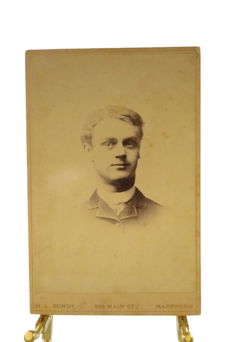 Antique Cabinet Card Headshot of Young Man H.L. Bundy Hartford CT — front view