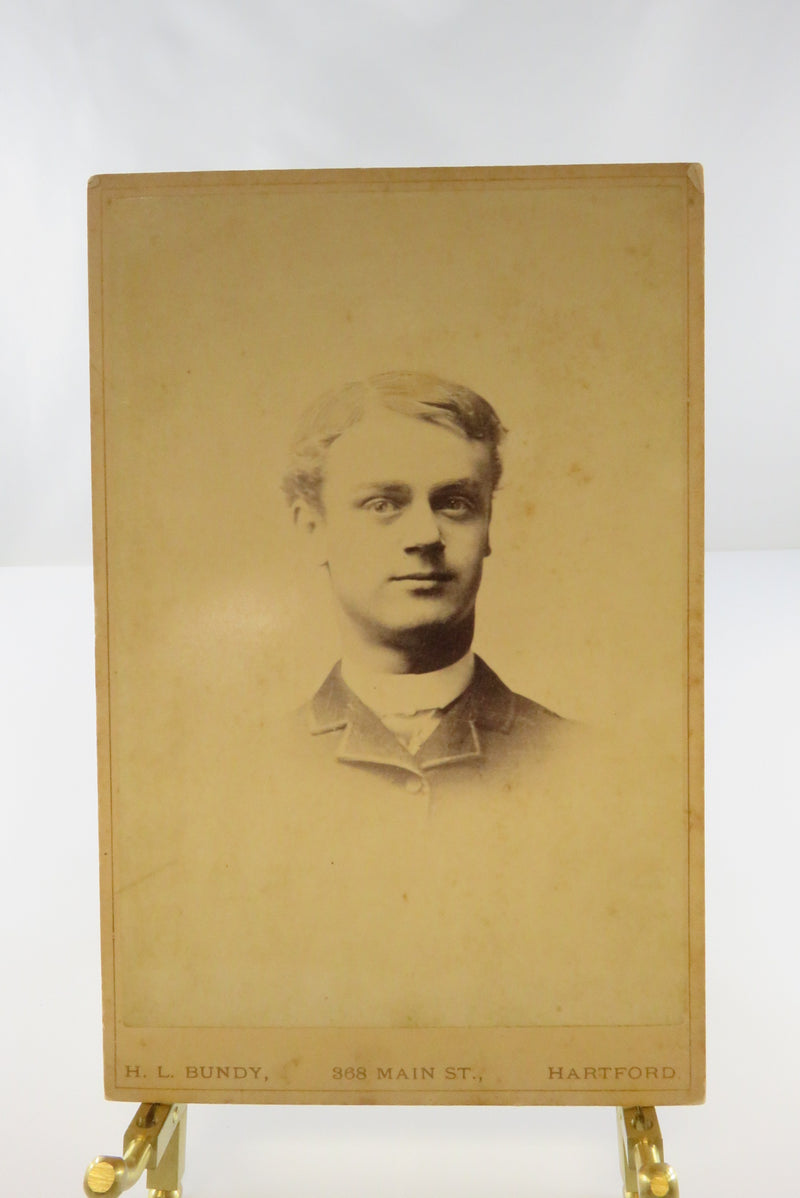 Antique Cabinet Card Headshot of Young Man H.L. Bundy Hartford CT