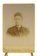 Antique Cabinet Card Woman with Carved Flower Pin Frank Lariviere, Central Falls — front view