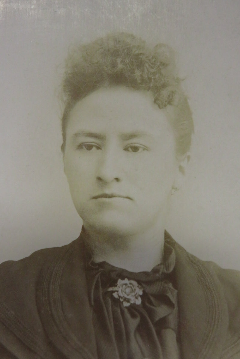 Antique Cabinet Card Woman with Carved Flower Pin Frank Lariviere, Central Falls