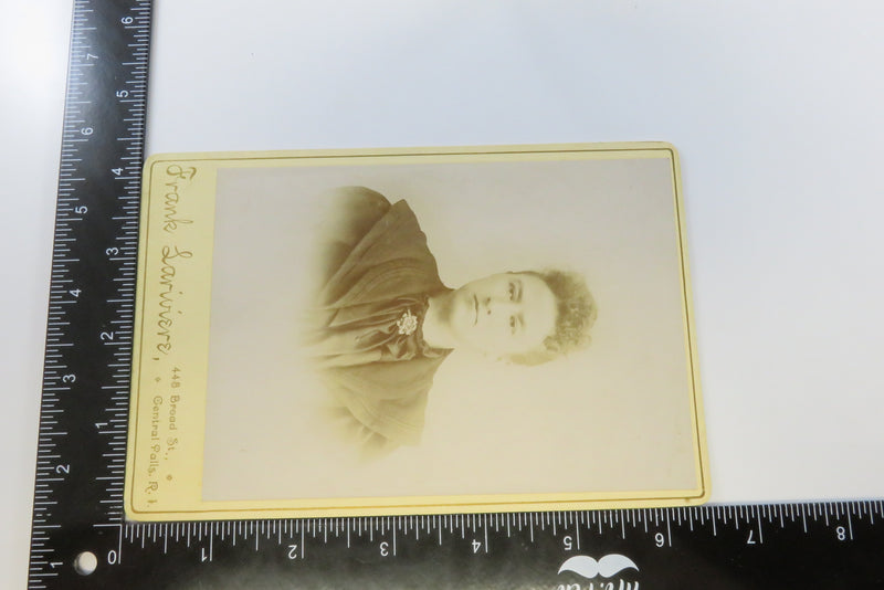 Antique Cabinet Card Woman with Carved Flower Pin Frank Lariviere, Central Falls