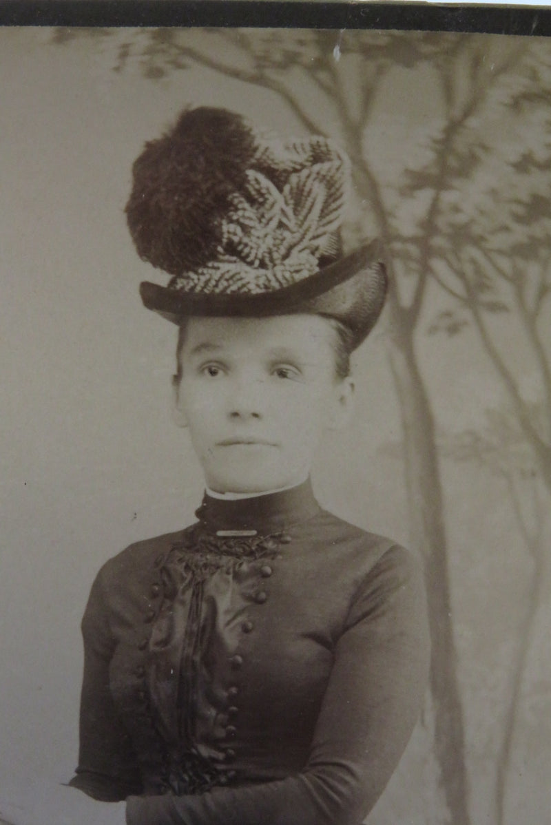 Antique Cabinet Card Young Woman Big Hat H. Houle Central Falls Rhode Island