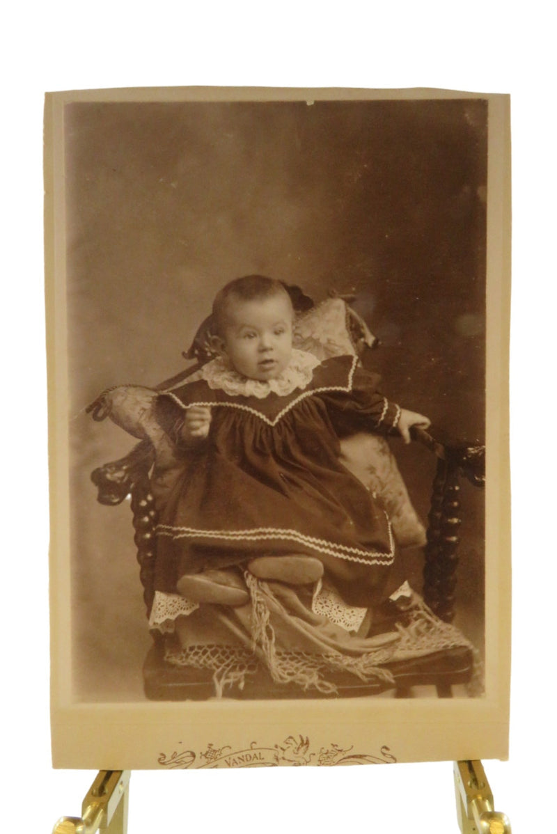 Antique Cabinet Card Cute Baby in Chair Cut Down Cabinet Card — front view
