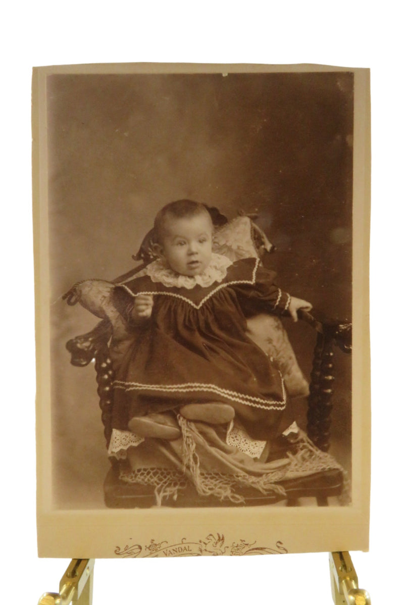 Antique Cabinet Card Cute Baby in Chair Cut Down Cabinet Card