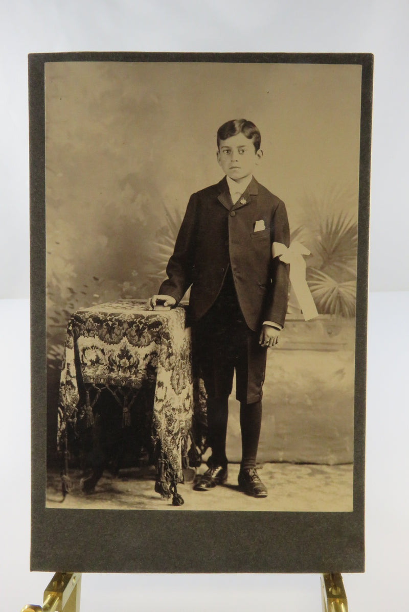 Antique Cabinet Card Photo of Boy wearing Communion Ribbon