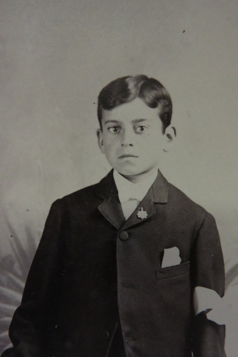 Antique Cabinet Card Photo of Boy wearing Communion Ribbon