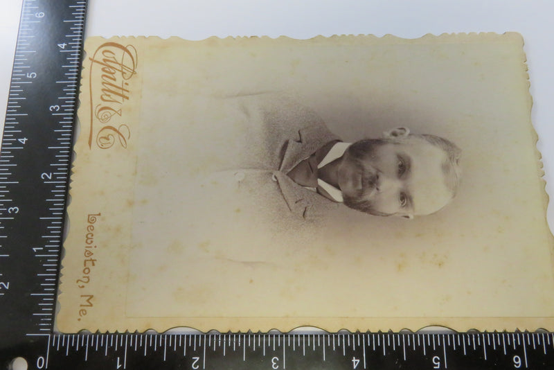 Antique Cabinet Card Man in Tie Fancy Edge Colpitts & Co Lewiston, Maine