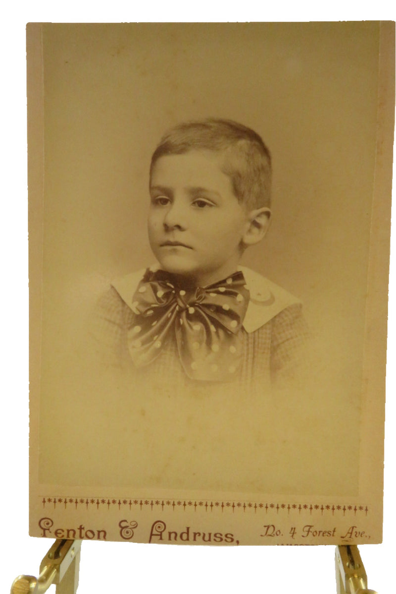 Cute Boy in Polka Dot Bow Tie Antique Cabinet Card Cut Card Fenton & Andruss
