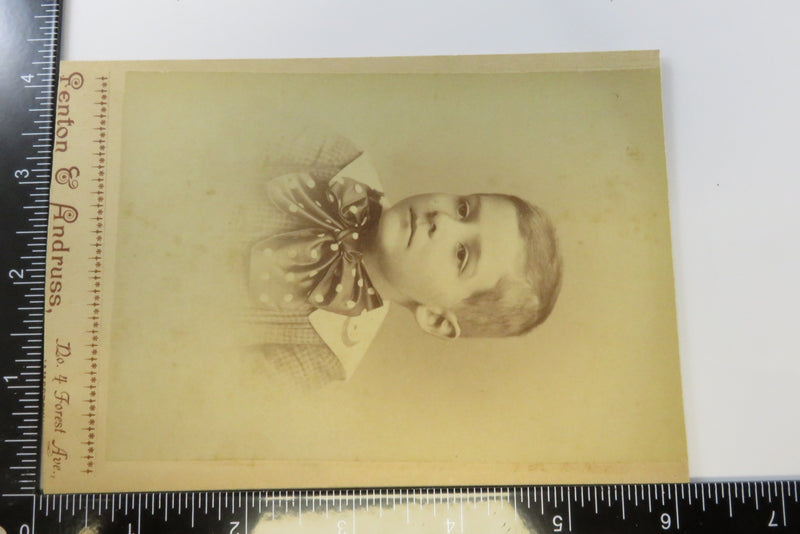 Cute Boy in Polka Dot Bow Tie Antique Cabinet Card Cut Card Fenton & Andruss
