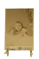 Antique Cabinet Card Cute Little Girl Cut Card Bauman Gatesburg Illinios — front view