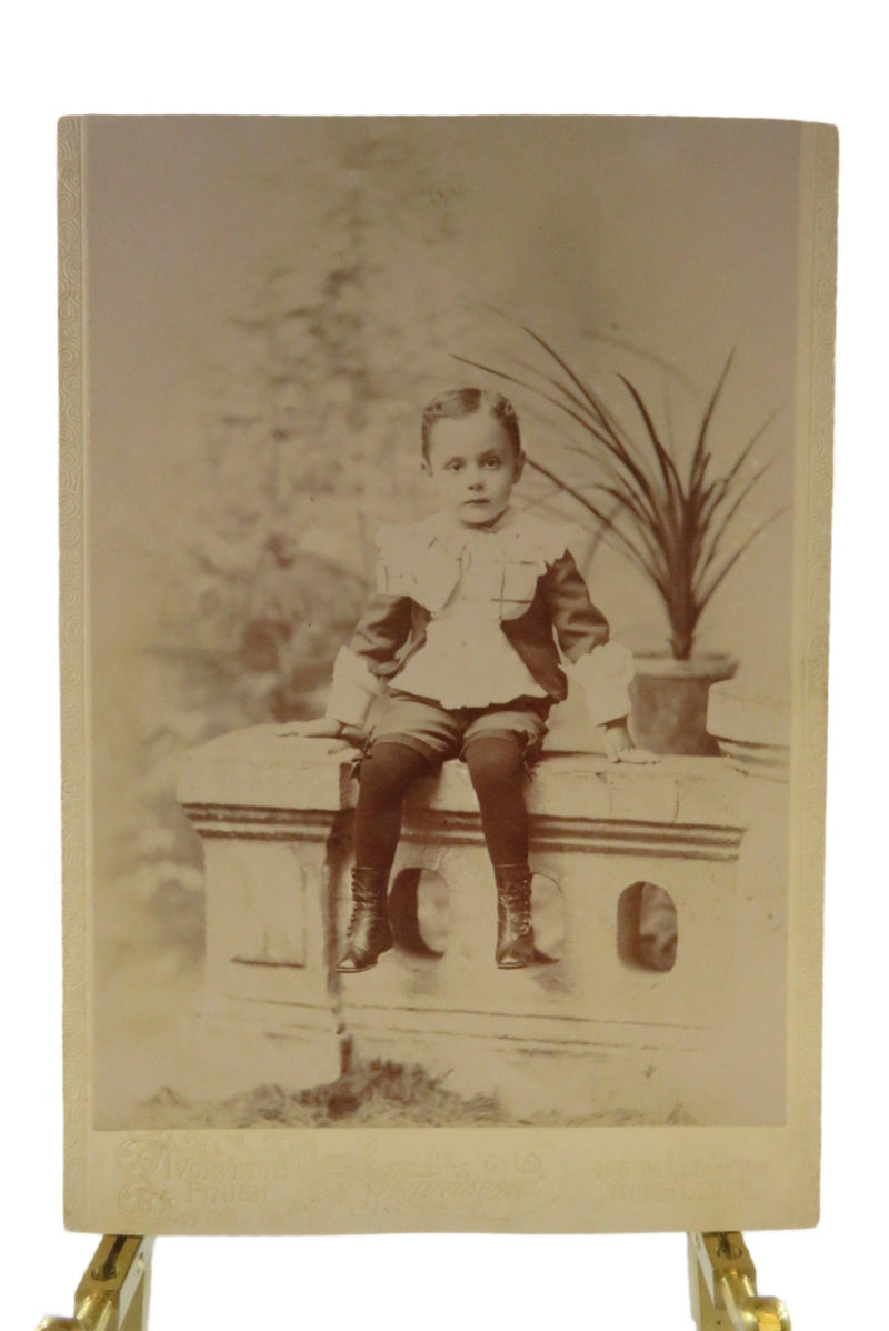 Antique Cabinet Card Cute Little Sitting Boy Cut Card Townsend Buffalo NY — front view