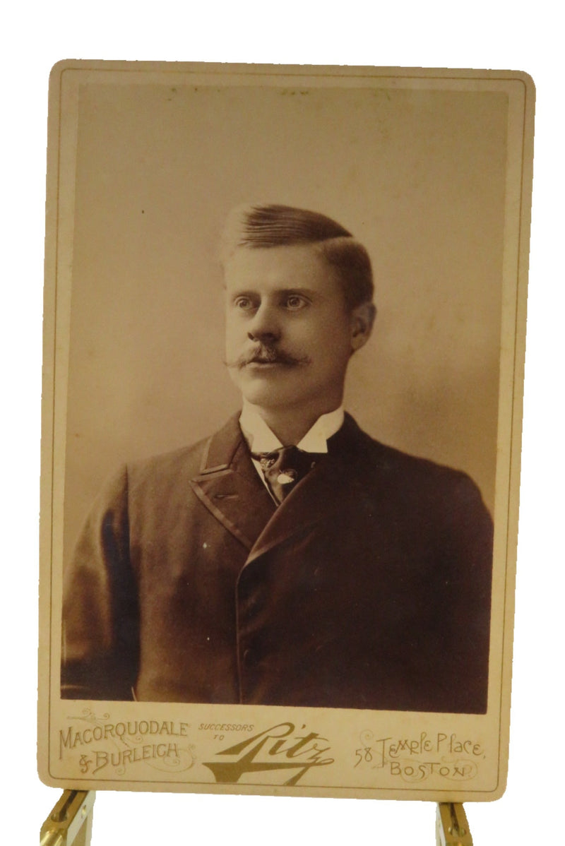 Antique Cabinet Card Edwina A Bayley 1891 in Fancy Suit Mccorquodale & Burleigh — front view