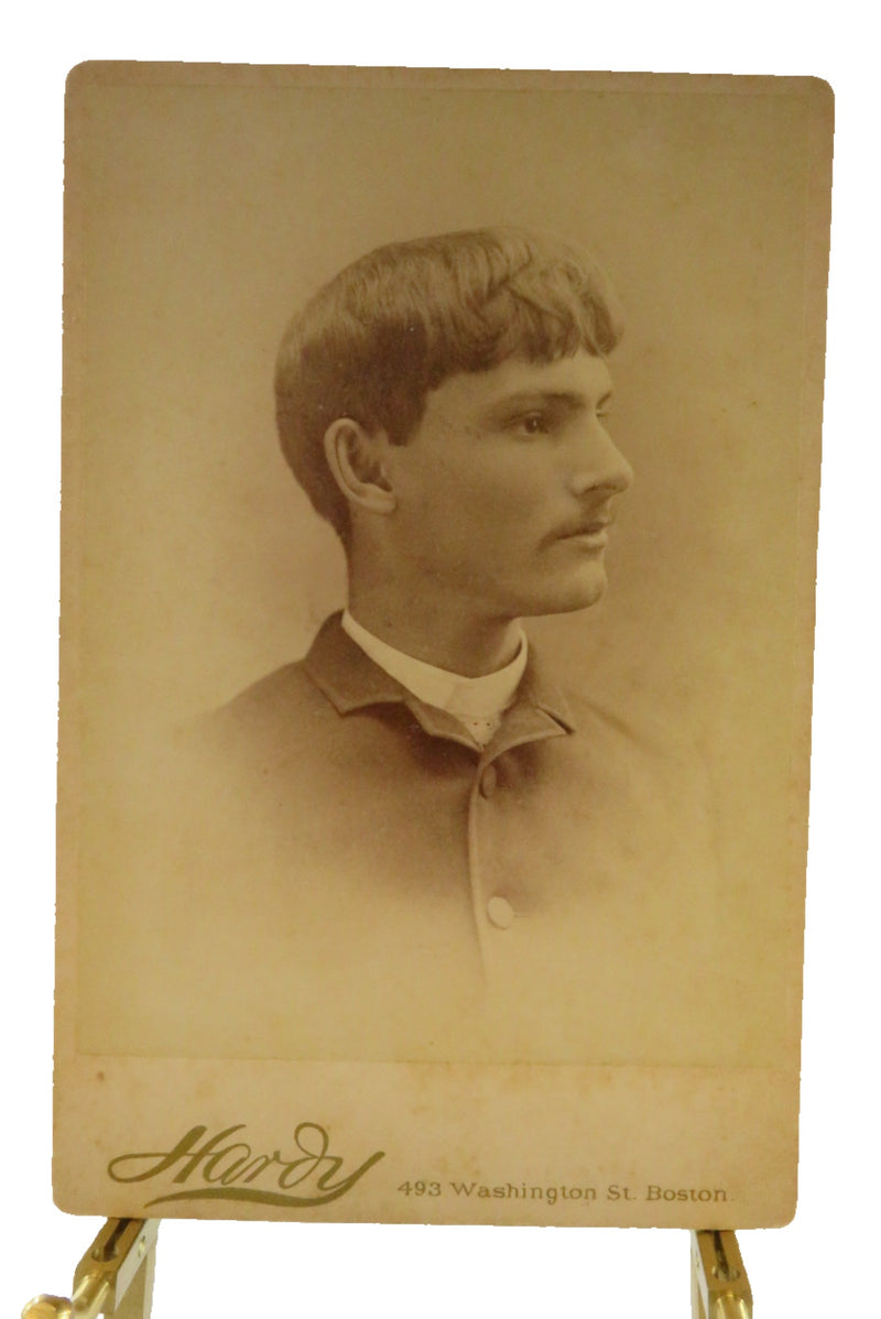 Antique Cabinet Card Young Man in Pose Left, To Sadi,  Hardy Boston Mass