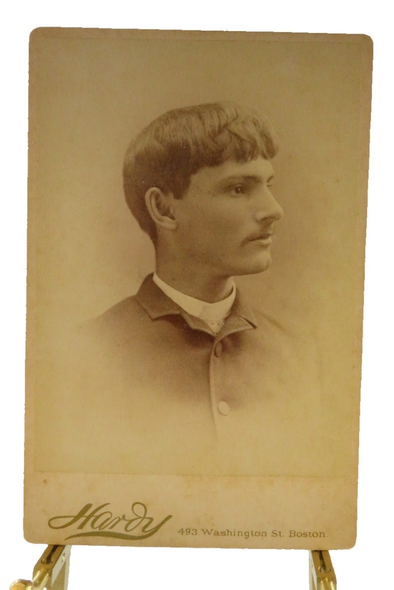 Antique Cabinet Card Young Man in Pose Left, To Sadi, Hardy Boston Mass — front view
