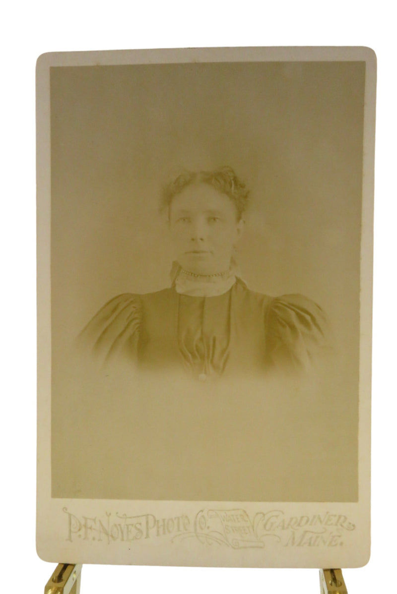 Antique Cabinet Card Woman in Beaded Choker P.F. Noyes Photo Co Maine