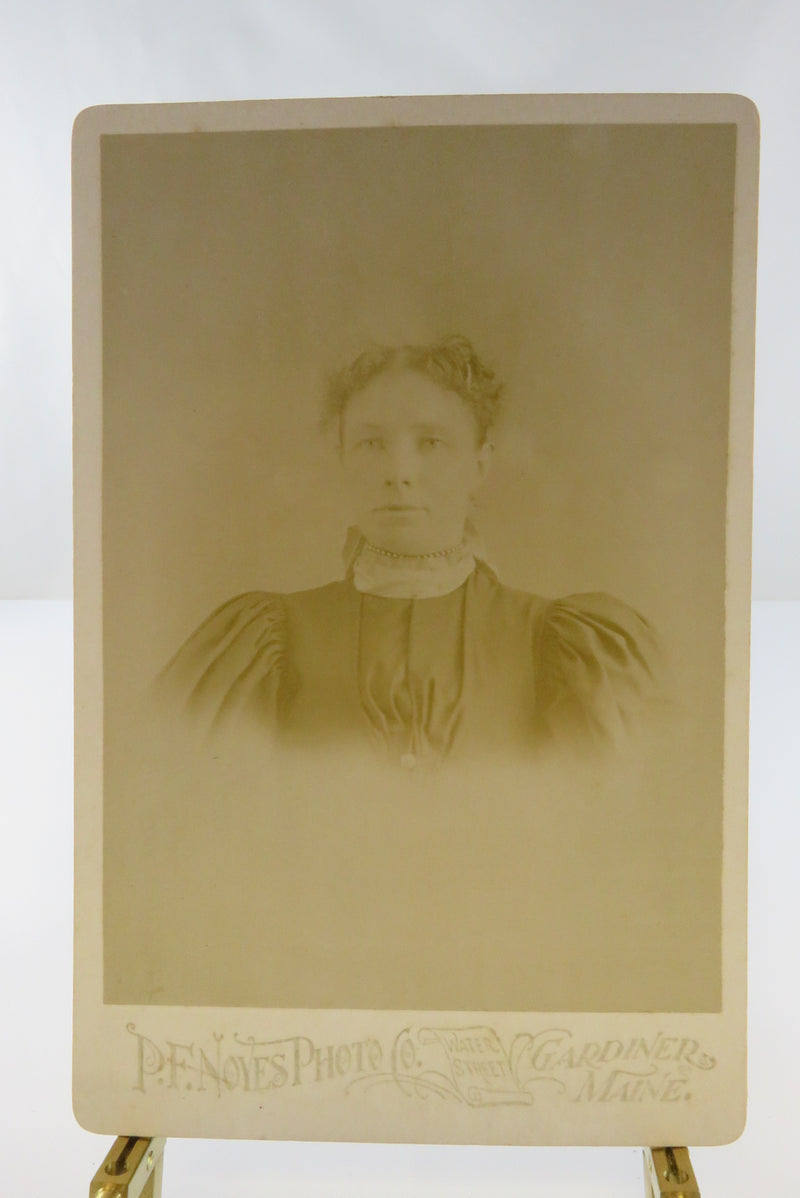 Antique Cabinet Card Woman in Beaded Choker P.F. Noyes Photo Co Maine