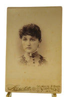 Antique Cabinet Card Woman with Bookchain Adornment Sawtelle Biddeford Maine — front view