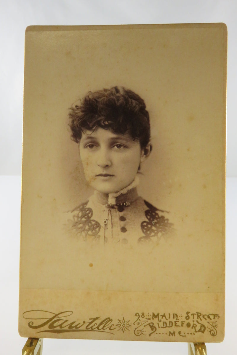 Antique Cabinet Card Woman with Bookchain Adornment Sawtelle Biddeford Maine
