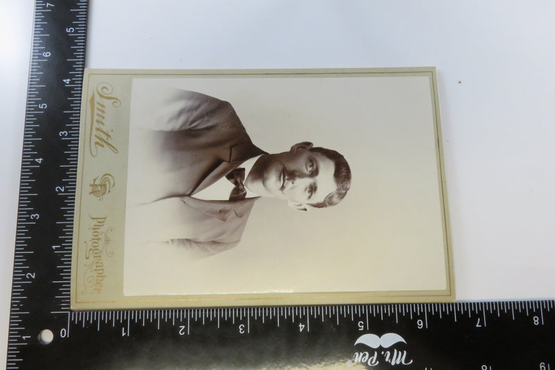 Antique Cabinet Card Man Looking Straight Bow Tie Smith Photographer c1905