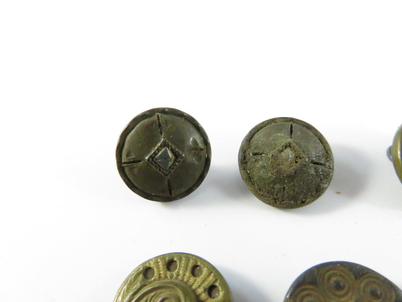 Antique Mixed Button Lot c1880–1910 • Brass & Base Metal • 8 Pieces