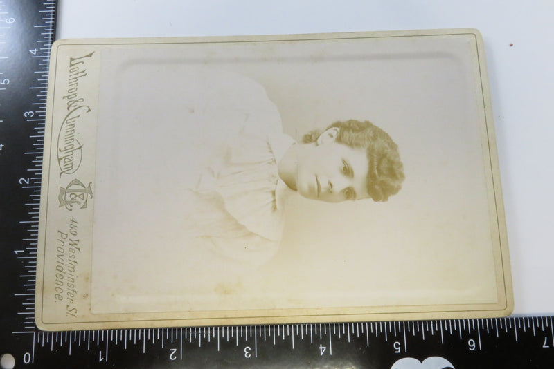 Antique Cabinet Card Woman in White Lothrop & Cunningham Providence RI