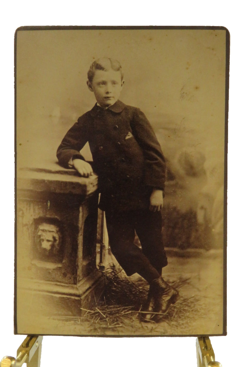 Cabinet Card Young Boy Leaning W.E. Richardson Brooklyn Cut Image