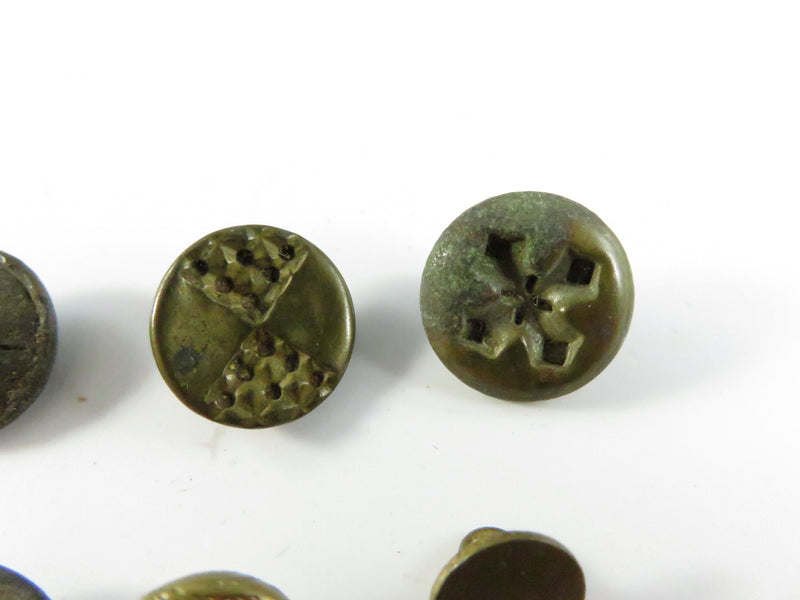 Antique Mixed Button Lot c1880–1910 • Brass & Base Metal • 8 Pieces
