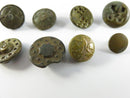Antique Mixed Button Lot c1880–1910 • Brass & Base Metal • 8 Pieces