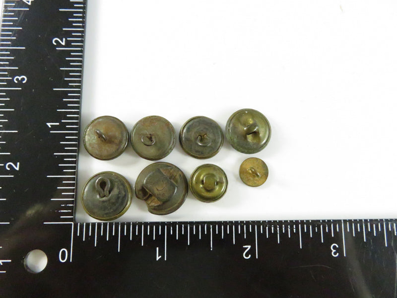 Antique Mixed Button Lot c1880–1910 • Brass & Base Metal • 8 Pieces