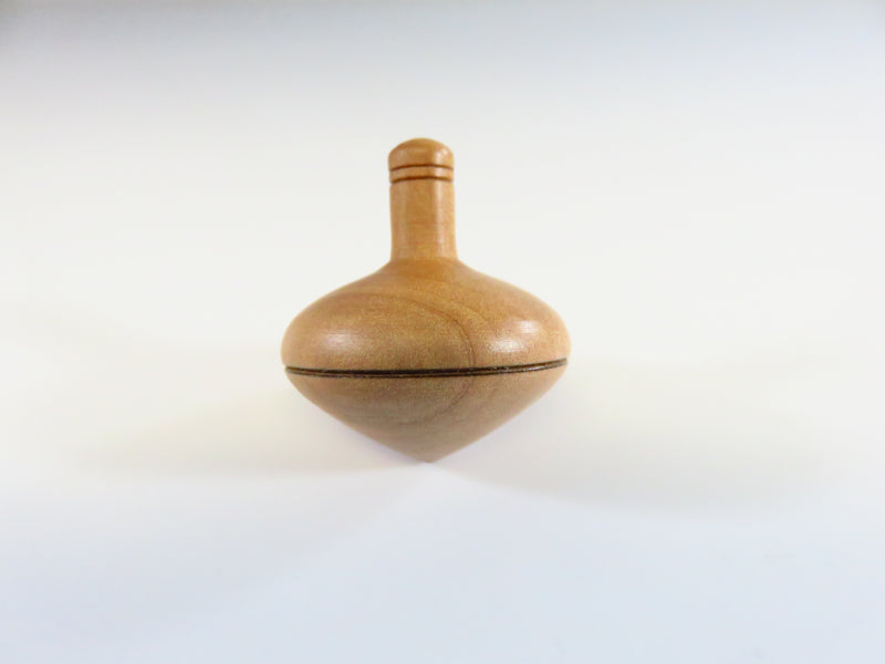 Small Spinning Top Toy Carved Light Grain Wood Short Stem