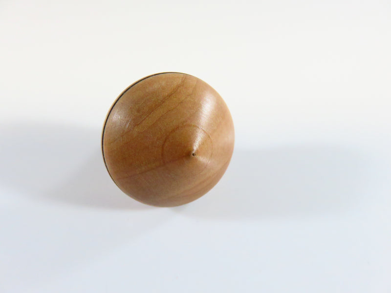 Small Spinning Top Toy Carved Light Grain Wood Short Stem