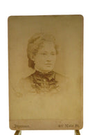 Antique Cabinet Card c1890 Woman in Ruffled Dress Bar Pin Bronson Bridgeport Con — front view