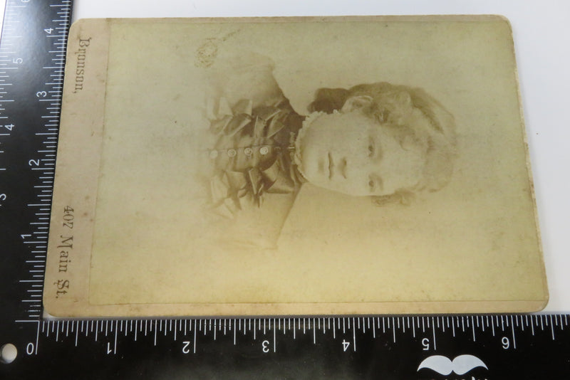 Antique Cabinet Card c1890 Woman in Ruffled Dress Bar Pin Bronson Bridgeport Con