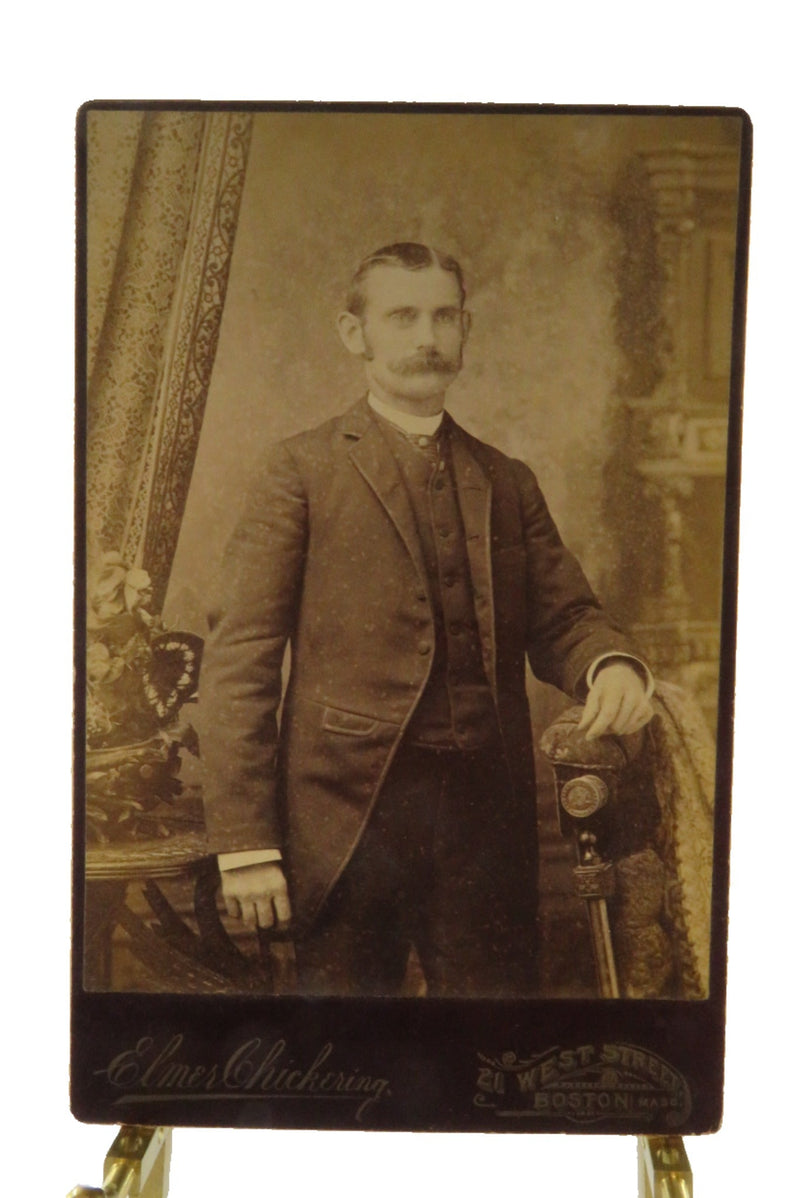 Antique Cabinet Card Man In Suit Elmer Chickering Boston Mass — front view