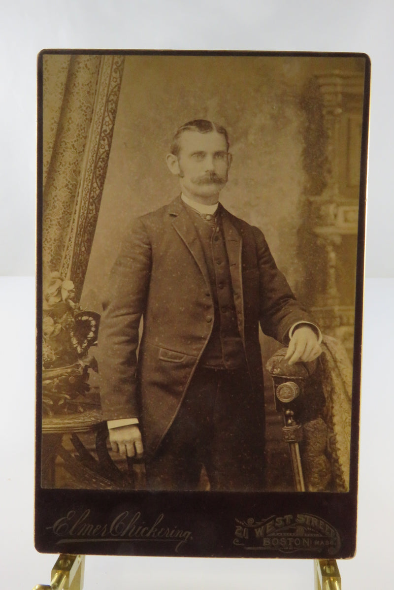 Antique Cabinet Card Man In Suit Elmer Chickering Boston Mass