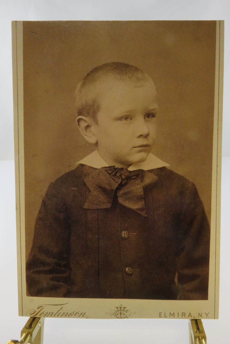 Cute Boy With Big Bow Tie Antique Cabinet Card Cut Card Tomlinson Elmira NY