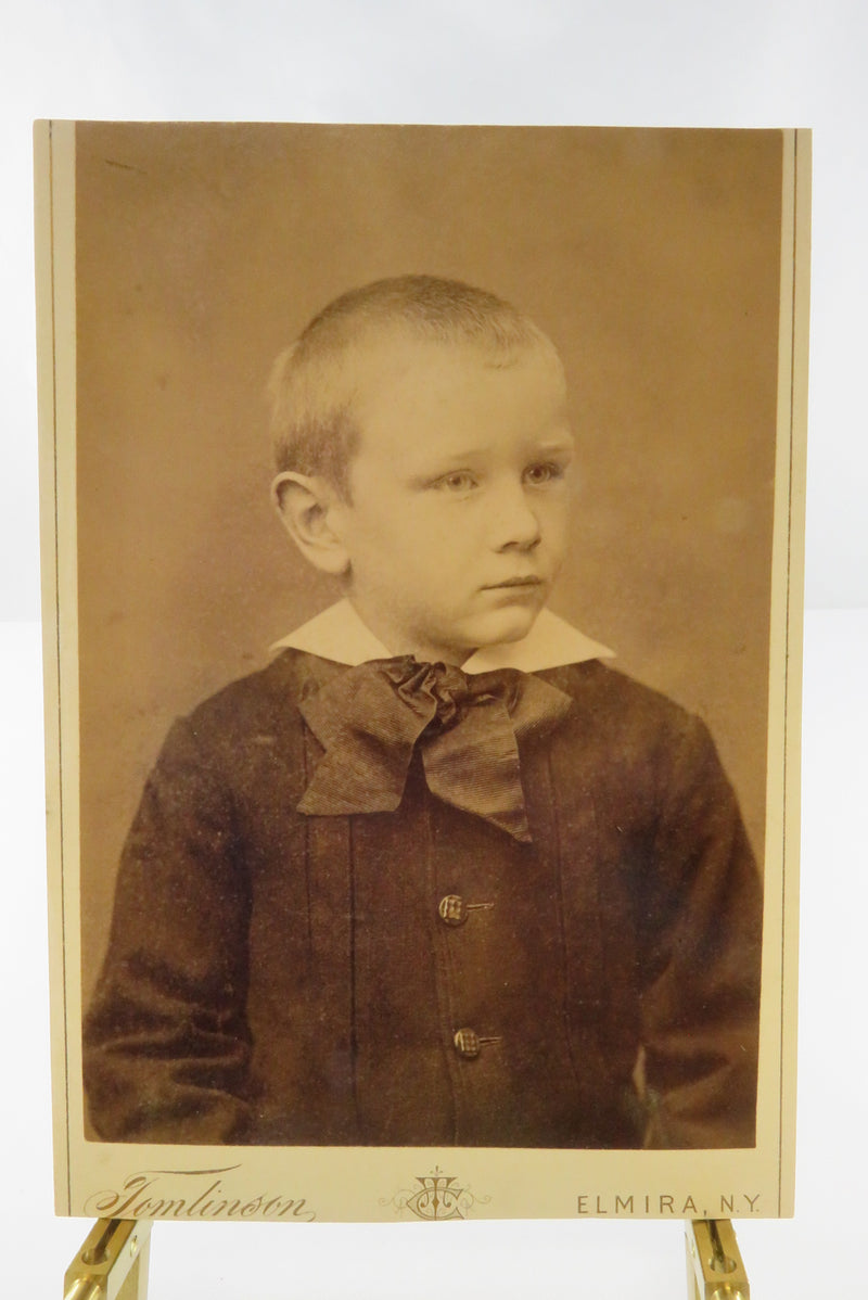 Cute Boy With Big Bow Tie Antique Cabinet Card Cut Card Tomlinson Elmira NY
