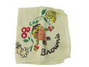 Vintage handkerchief with brownie character and floral design on a white background